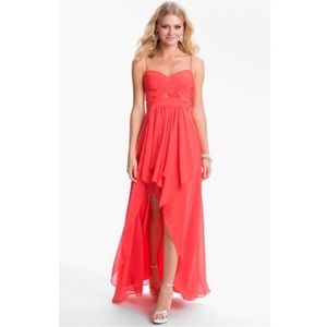 Prom dress cocktail Hailey Logan high low chiffon dress hot coral size7/8